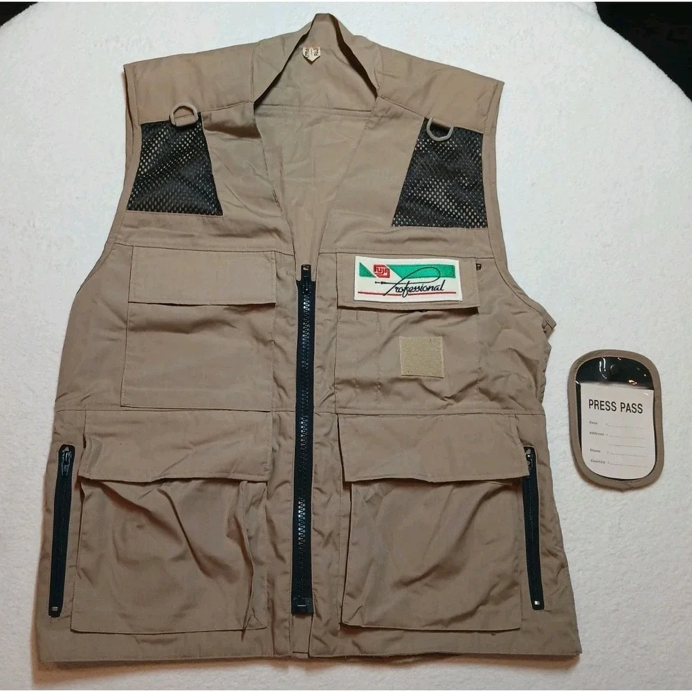 Vintage Fuji Film Professional Media Press Vest Photographer Korea 1980s Size L